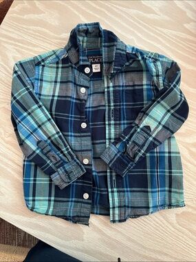 The Children's Place Navy & Teal Plaid Button-Down Shirt